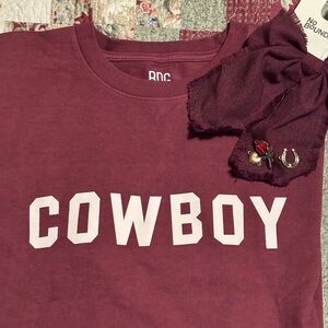 BDG Maroon Cowboy Graphic Tee with hair accessory